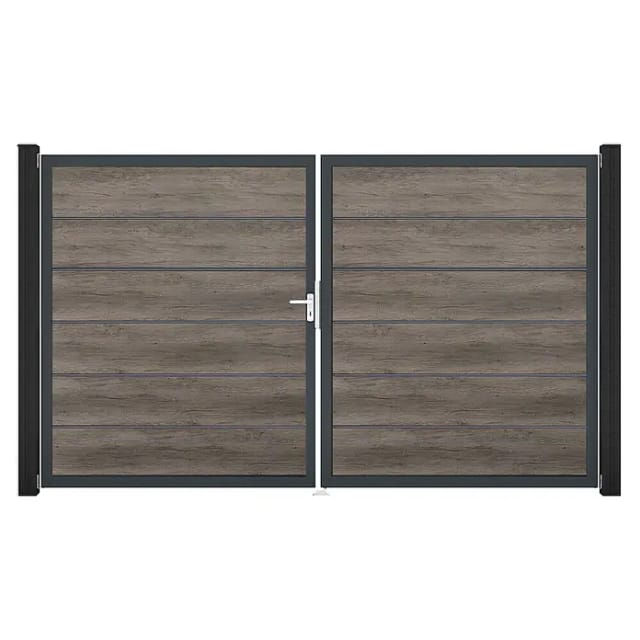 GroJa Tor 2-flg. Basicline Premium Monument Oak Rahmen 306 cm x 180 cm DIN Links