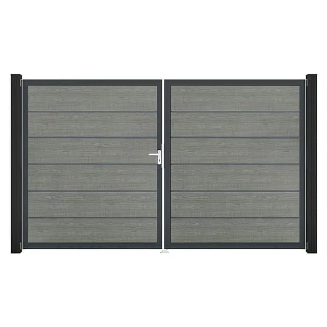 GroJa Tor 2-flg. Basicline Premium Grey Ash Cut Rahmen 306 cm x 180 cm DIN Links