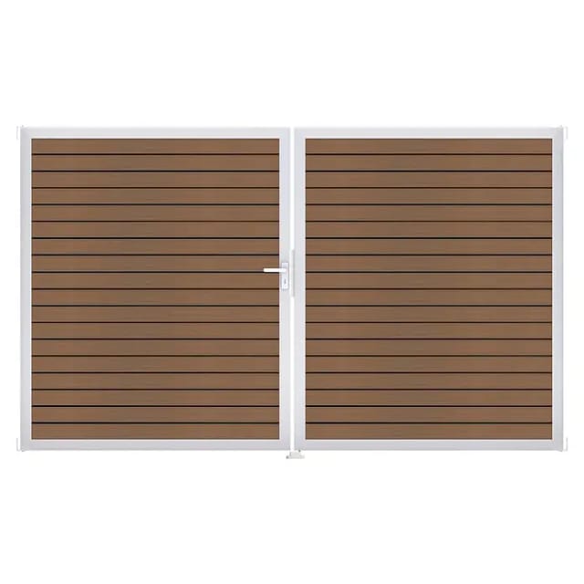 GroJa Tor 2-flg. Solid Rhombus Teak Co-E Rahmen EV 306 cm x 180 cm DIN Links