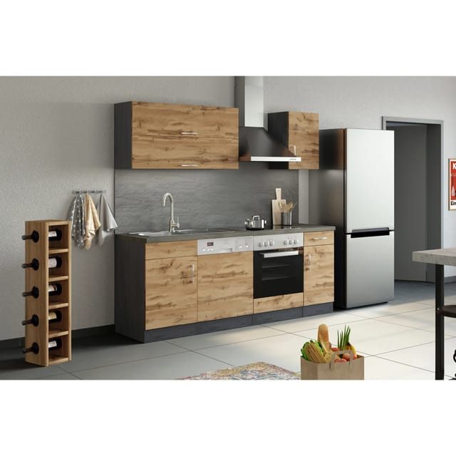 Held Möbel Küchenzeile Sorrento 210 cm Wotaneiche-Grafit ohne E-Geräte