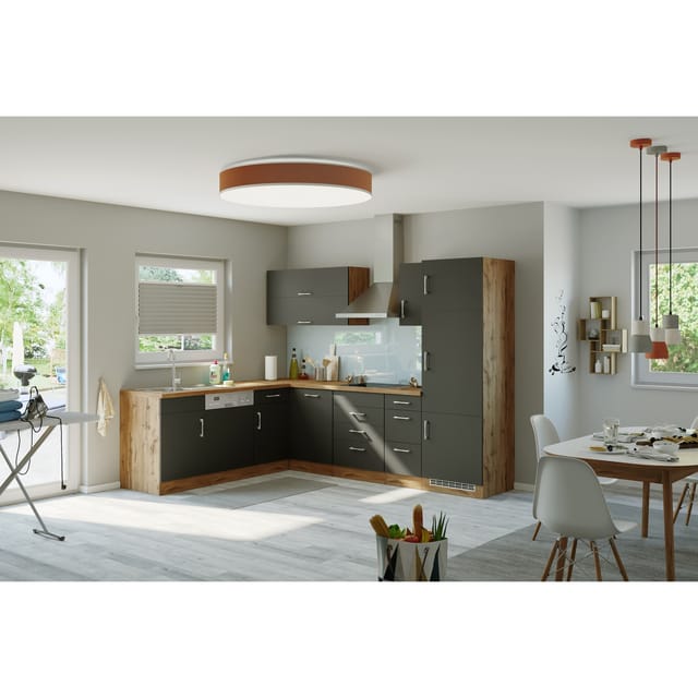 Held Möbel Küchenzeile Sorrento 210/ 270 cm Anthr.-Wotaneiche o. E-Geräte Winkel