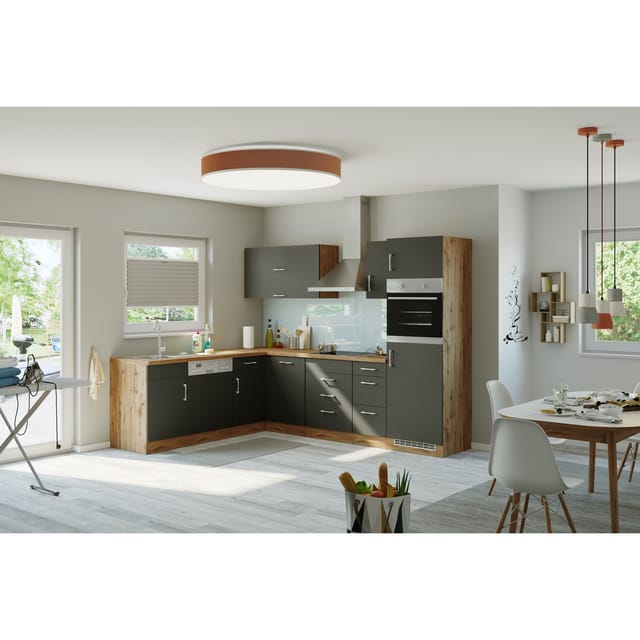 Held Möbel Küchenzeile Sorrento 210/ 270 cm Anthrazit-Wotaneiche Winkel