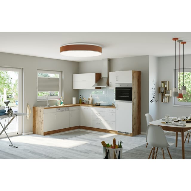 Held Möbel Küchenzeile Sorrento 210/ 270 cm Weiß-Wotaneiche Winkel