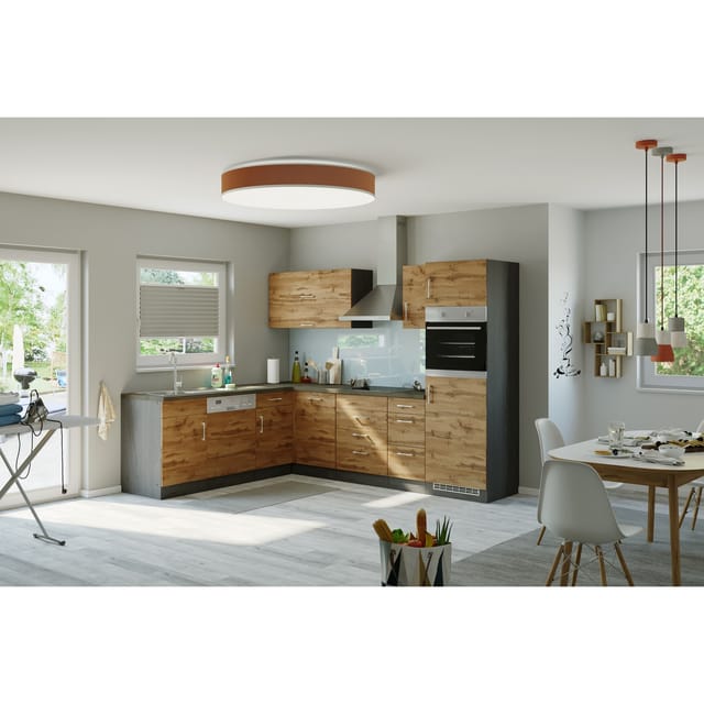 Held Möbel Küchenzeile Sorrento 210/270 cm Wotaneiche-Grafit Winkel