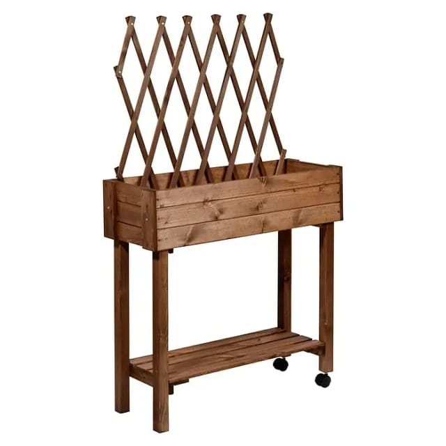 Dobar Rollbares Hochbeet mit Rankhilfe Braun 130 cm x 79 cm x 28,5 cm