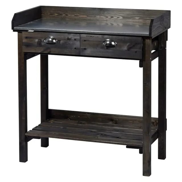 Dobar Pflanztisch mit 2 Schubladen und Ablagefläche Schwarz 90 x 79 x 39 cm