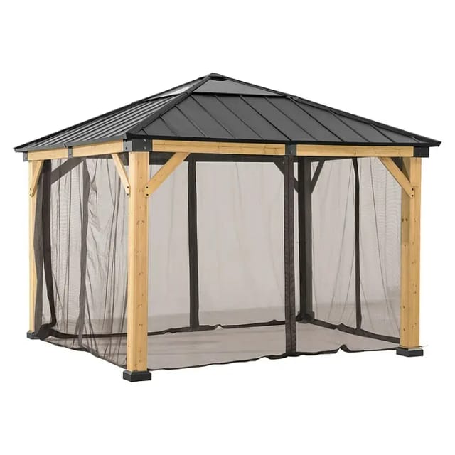 Sunjoy Zedernholz Gazebo Netz 335 cm x 393 cm Khaki