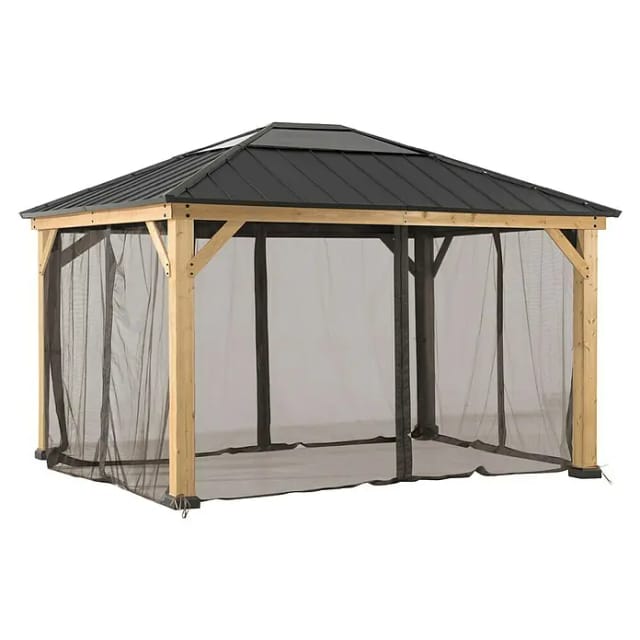 Sunjoy Zedernholz Gazebo Netz 393 cm x 452 cm Khaki