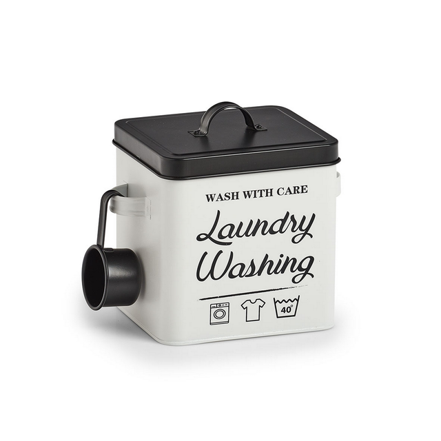 Zeller Present Waschpulver-Box Laundry Metall Weiß-Schwarz 4,5,