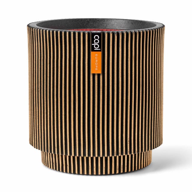 Capi Pflanzgefäß Zylinder Groove Ø 35,6 cm x 38 cm Gold-Schwarz