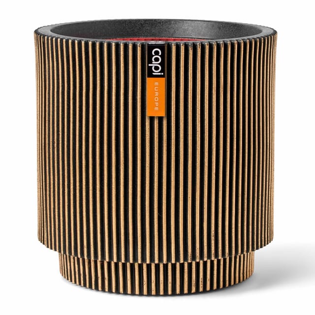 Capi Pflanzgefäß Zylinder Groove Ø 43,5 cm x 46 cm Gold-Schwarz