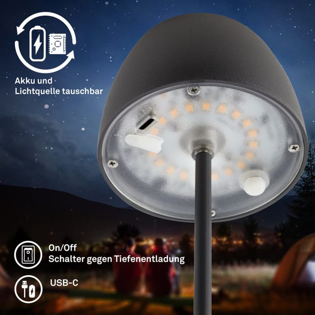 Brilo LED-Akku-Tischleuchte Serina Mini Anthrazit 20 cm x Ø 8 cm