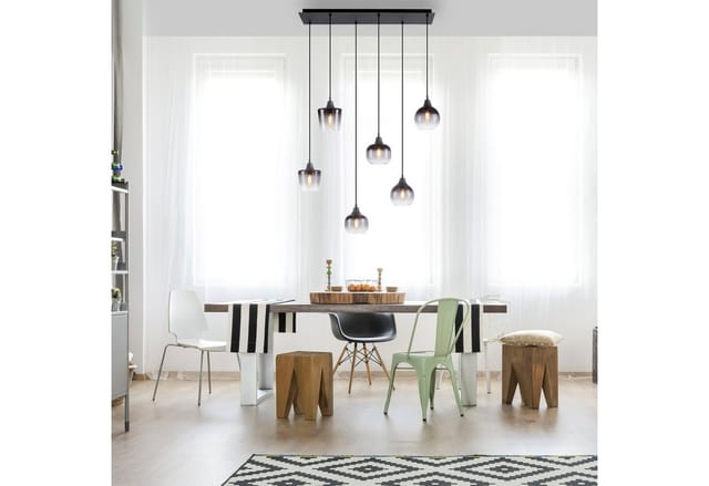 Just Light Pendelleuchte Zea 6-flammig 60 cm bis 120 cm x 28 cm Schwarz