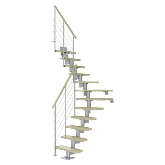 Dolle Mittelholmtreppe Dublin Ahorn Perlgrau GH bis 270 cm 1/4 Gewendelt 65 cm