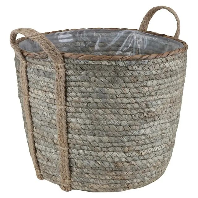 Korb mit Henkeln aus Seegras und Hanf Ø 24 cm x 18 cm Dunkelbraun