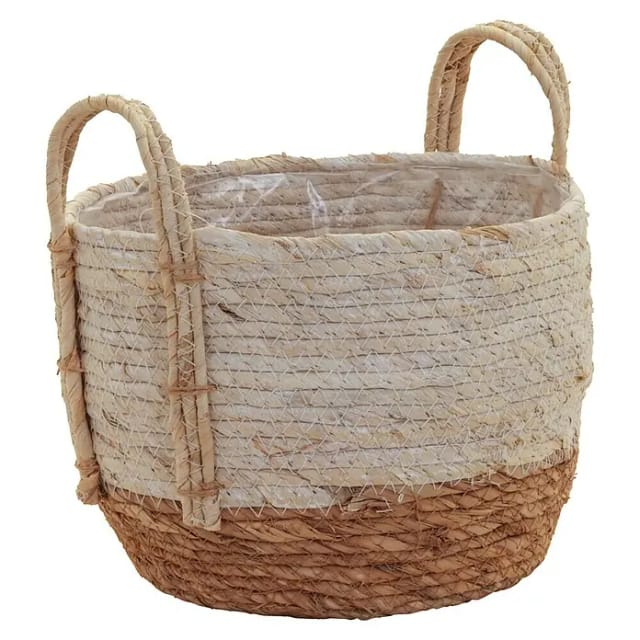 Korb mit Henkeln aus Stroh und Seegras Ø 28 cm x 24 cm Weiß