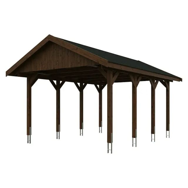 Satteldach-Carport Wallgau Nussbaum 430 x 600 cm schwarze Schindeln