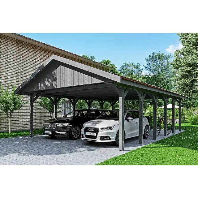 Satteldach-Carport Wallgau Schiefergrau 620 x 900 cm rote Schindeln