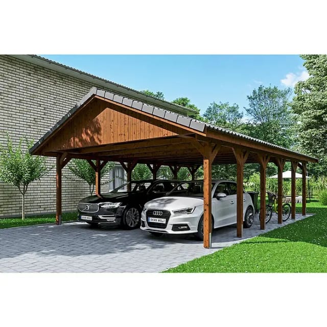Satteldach-Carport Wallgau Nussbaum 620 x 900 cm Dachlattung