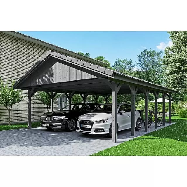 Satteldach-Carport Wallgau Schiefergrau 620 x 900 cm Dachlattung