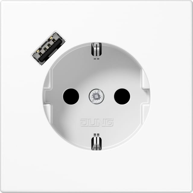 Jung Schutzkontakt-Steckdose mit USB-Anschluss Serie LS Alpinweiß