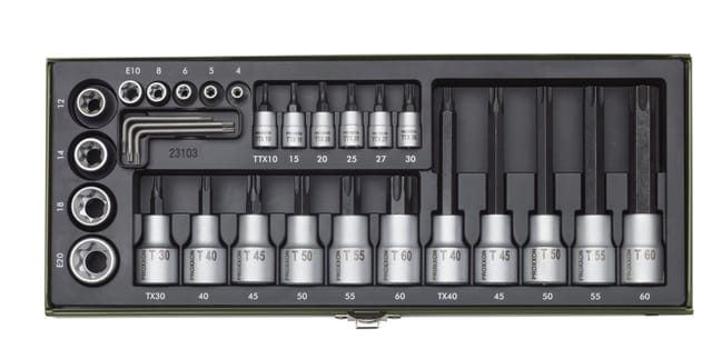 Proxxon Steckschlüsselsatz TX 6,3 mm (1/4 Zoll) und 12,5 mm (1/2 Zoll) 29-teilig