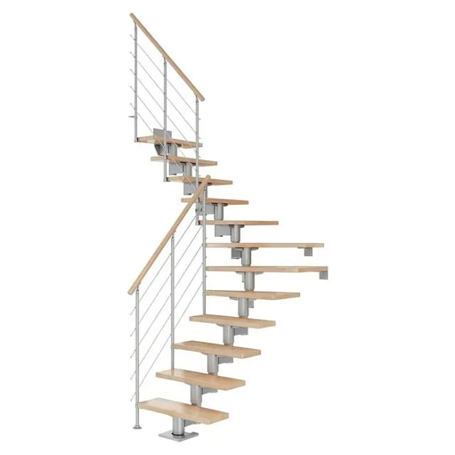 Dolle Mittelholmtreppe Cork Buche Perlgrau GH b. 270 cm 1/4 Gewendelt 75 cm FSC