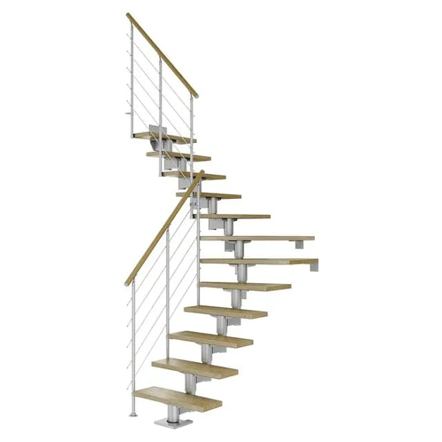 Dolle Mittelholmtreppe Cork Eiche Perlgrau GH b. 292 cm 1/4 Gewendelt 75 cm FSC