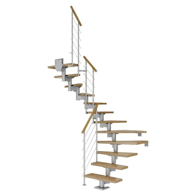Dolle Mittelholmtreppe Cork Eiche Perlgrau GH b. 270 cm 1/2 Gewendelt 75 cm FSC
