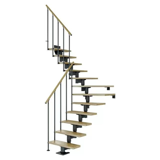 Dolle Mittelholmtreppe Cork Eiche Anthrazit GH b. 337cm 1/4 Gewendelt 75 cm FSC