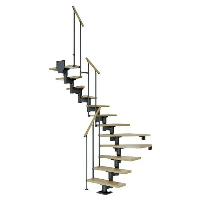 Dolle Mittelholmtreppe Cork Eiche Anthrazit GH b. 337cm 1/2 Gewendelt 75 cm FSC