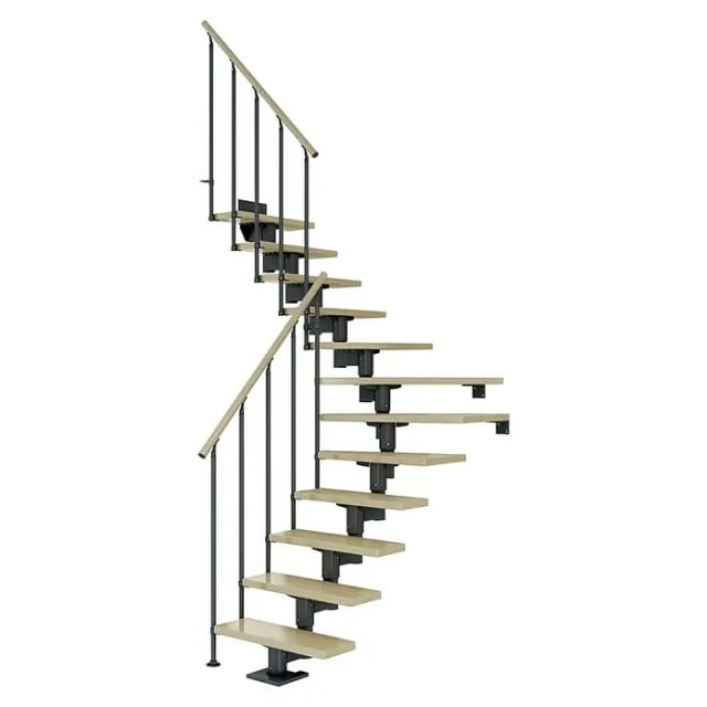 Dolle Mittelholmtreppe Cork Ahorn Anthrazit GH b. 315cm 1/4 Gewendelt 75 cm FSC