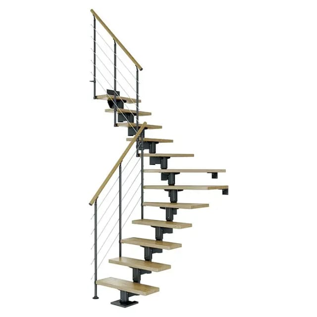 Dolle Mittelholmtreppe Cork Eiche Anthrazit GH b. 270cm 1/4 Gewendelt 75cm FSC
