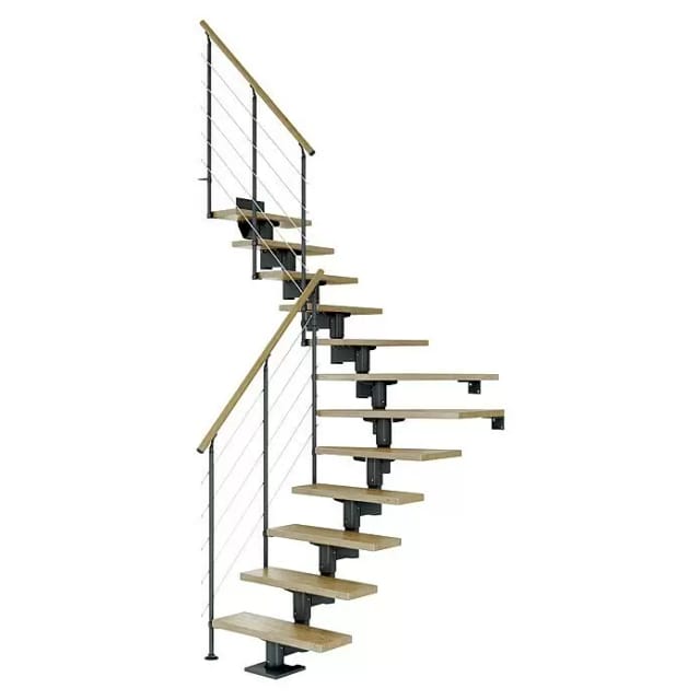 Dolle Mittelholmtreppe Cork Eiche Anthrazit GH b. 337cm 1/4 Gewendelt 75cm FSC