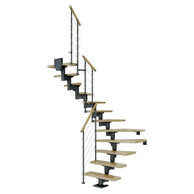 Dolle Mittelholmtreppe Cork Eiche Anthrazit GH b. 270cm 1/2 Gewendelt 75cm FSC