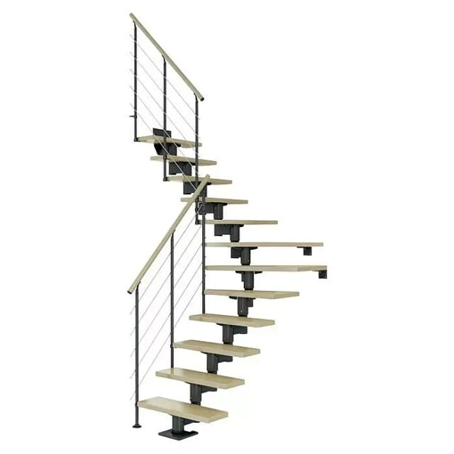 Dolle Mittelholmtreppe Cork Ahorn Anthrazit GH b. 337cm 1/4 Gewendelt 75cm FSC