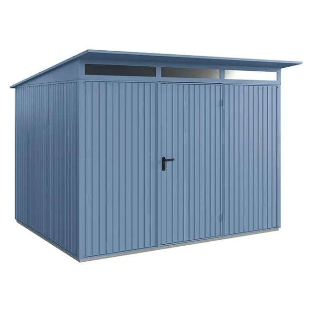 Hörmann Gerätehaus Trend mit Pultdach Typ 3 RAL5014 Taubenblau Einzeltür