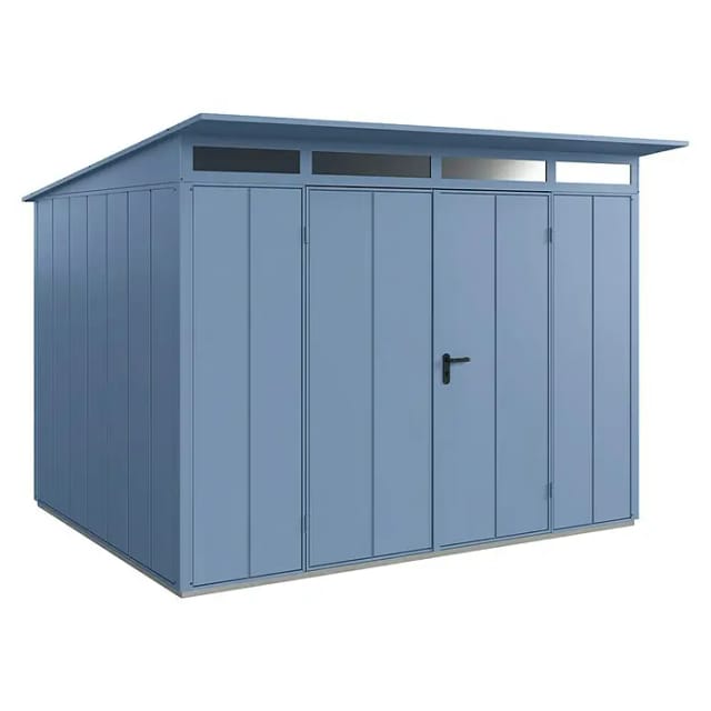 Hörmann Gerätehaus Elegant mit Pultdach Typ 3 RAL5014 Taubenblau Doppeltür