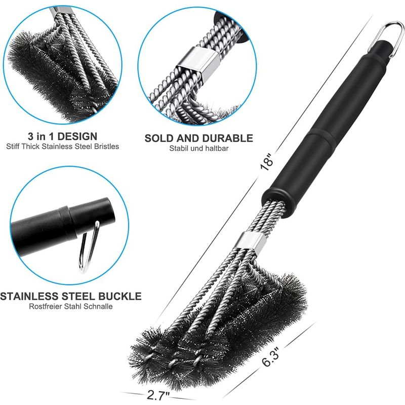 Aiducho – 3-in-1 Grillreinigungsbürste – 43,3 Cm Langer Griff – Edelstahlborsten Für Schnelle Reinigung – Kompatibel Mit Allen Grills