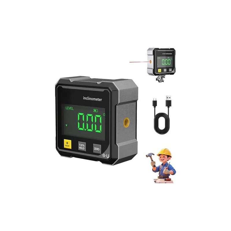 Digitale Taschenwasserwaage – 360°-magnetwinkelmesser – Digitaler Neigungsmesser Mit Hintergrundbeleuchtetem Lcd-display – Genauigkeit ± 0,2° – Starke Magnete Für Metalloberflächen – Wancle