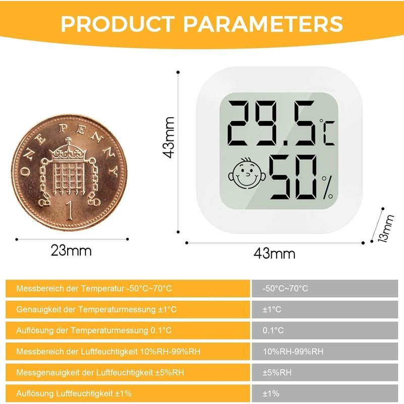 Mini-digitalthermometer Und Hygrometer, Weiß, Für Schlafzimmer/gewächshaus/keller/wein.
