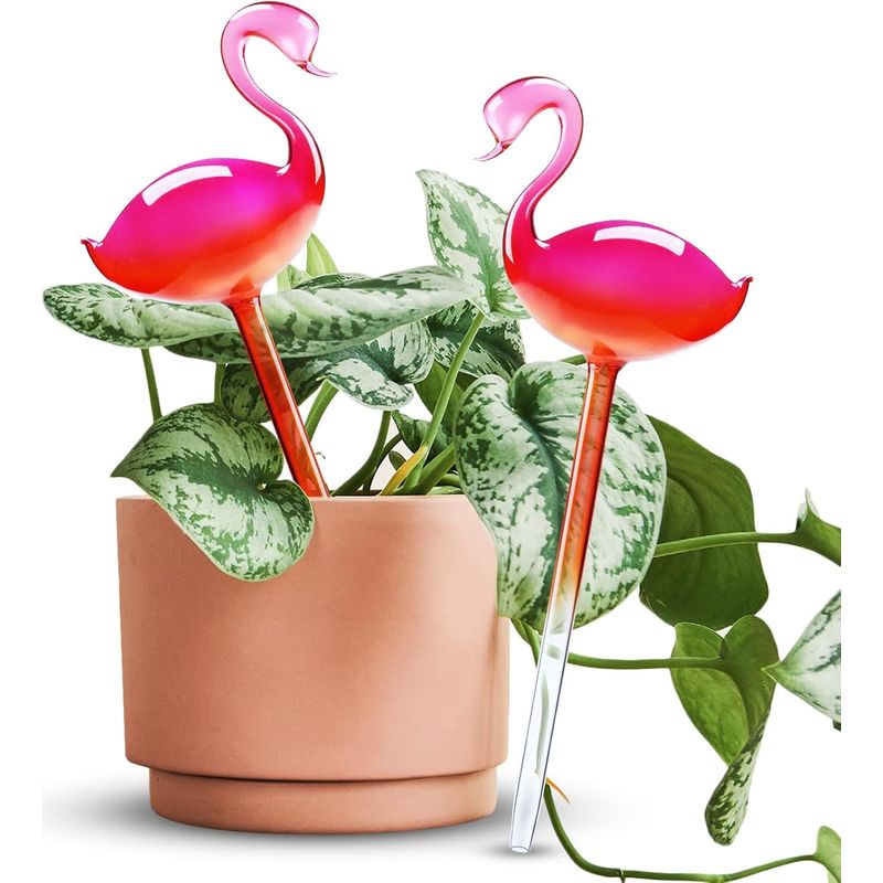 Set Aus 2 Mundgeblasenen Glas-bewässerungskugeln, 25,4 Cm, Rosa Farbverlauf, Selbstbewässernd, Für Drinnen Und Draußen