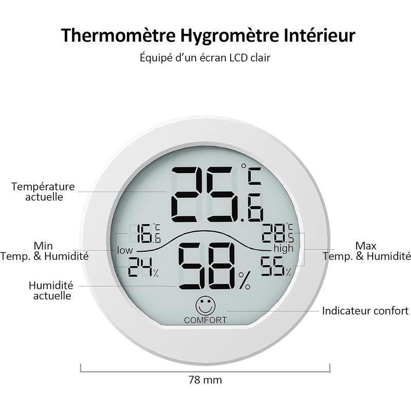 Digitales Thermometer-hygrometer Für Den Innenbereich, Lcd-display, Für Zuhause/schlafzimmer/keller/küche/büro, Weiß.