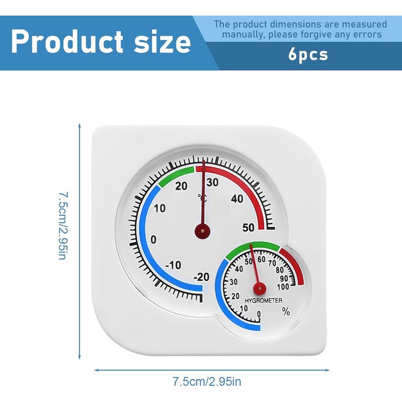 6 Analoge Thermometer/hygrometer 7,5 Cm, 2 In 1, Zur Wandmontage, Für Gewächshaus/büro.