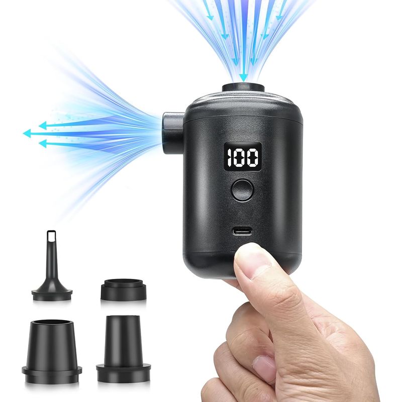 Wiederaufladbare Elektrische Luftpumpe, 3600 Mah, 280 L/min, 4 Düsen, Batterieanzeige, Für Matratzen/camping