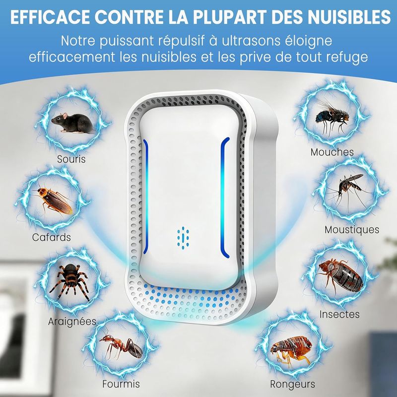 Ultraschall-repellent 2026, 4er-pack, Gegen Mücken, Nagetiere, Kakerlaken, Spinnen, Ameisen Und Fliegen, Chemikalienfrei, Für Große Flächen.