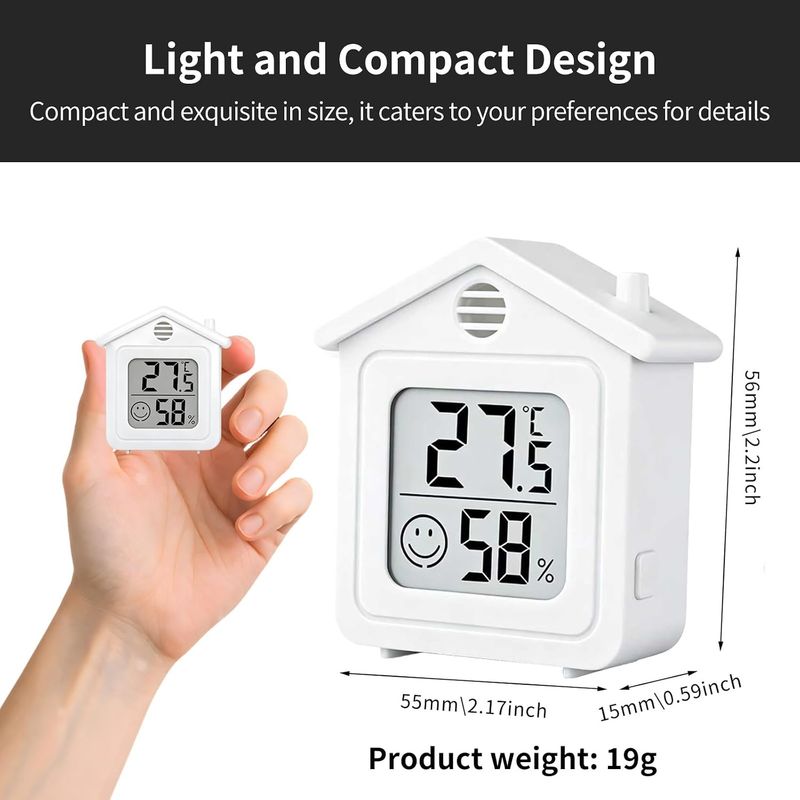 Mini-lcd-thermo-hygrometer Mit Freundlichem Smiley-gesicht, Weiß.