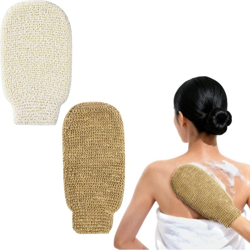 Set Mit 2 Peelinghandschuhen Aus Naturjute, Peelinghandschuhe Zum Entfernen Abgestorbener Hautschüppchen, Hautweichmachen, Spa-duschaccessoire, Weihnachtsgeschenk (2 Farben)
