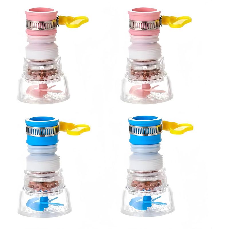 4-teiliger, Um 360° Drehbarer Wasserhahnfilter, Wassersparend, Rosa/blau