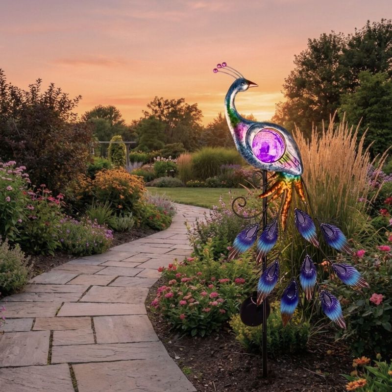 Solarbetriebene Gartenleuchte Für Den Außenbereich, Gartendekoration, 83 Cm Große Pfauenstatue Aus Metall, Led-solarbeleuchtung, Wasserdicht (m)